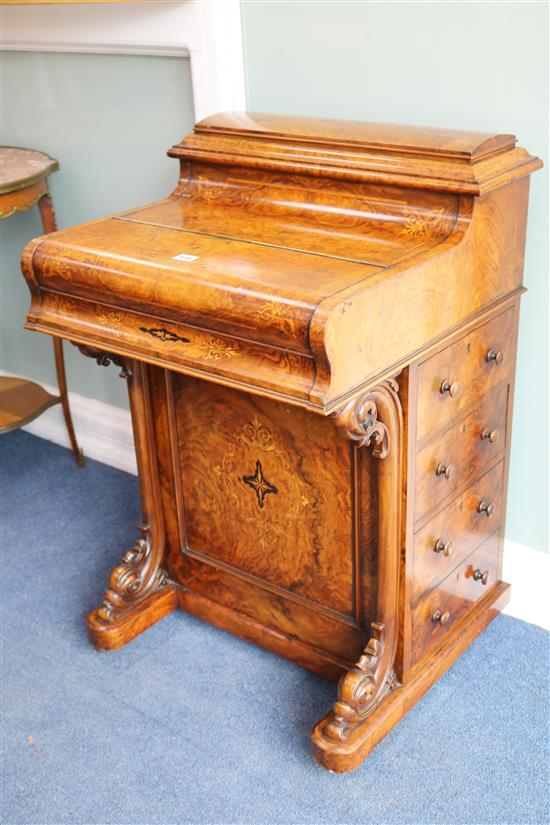 A Victorian burr walnut piano top Davenport, H.90cm